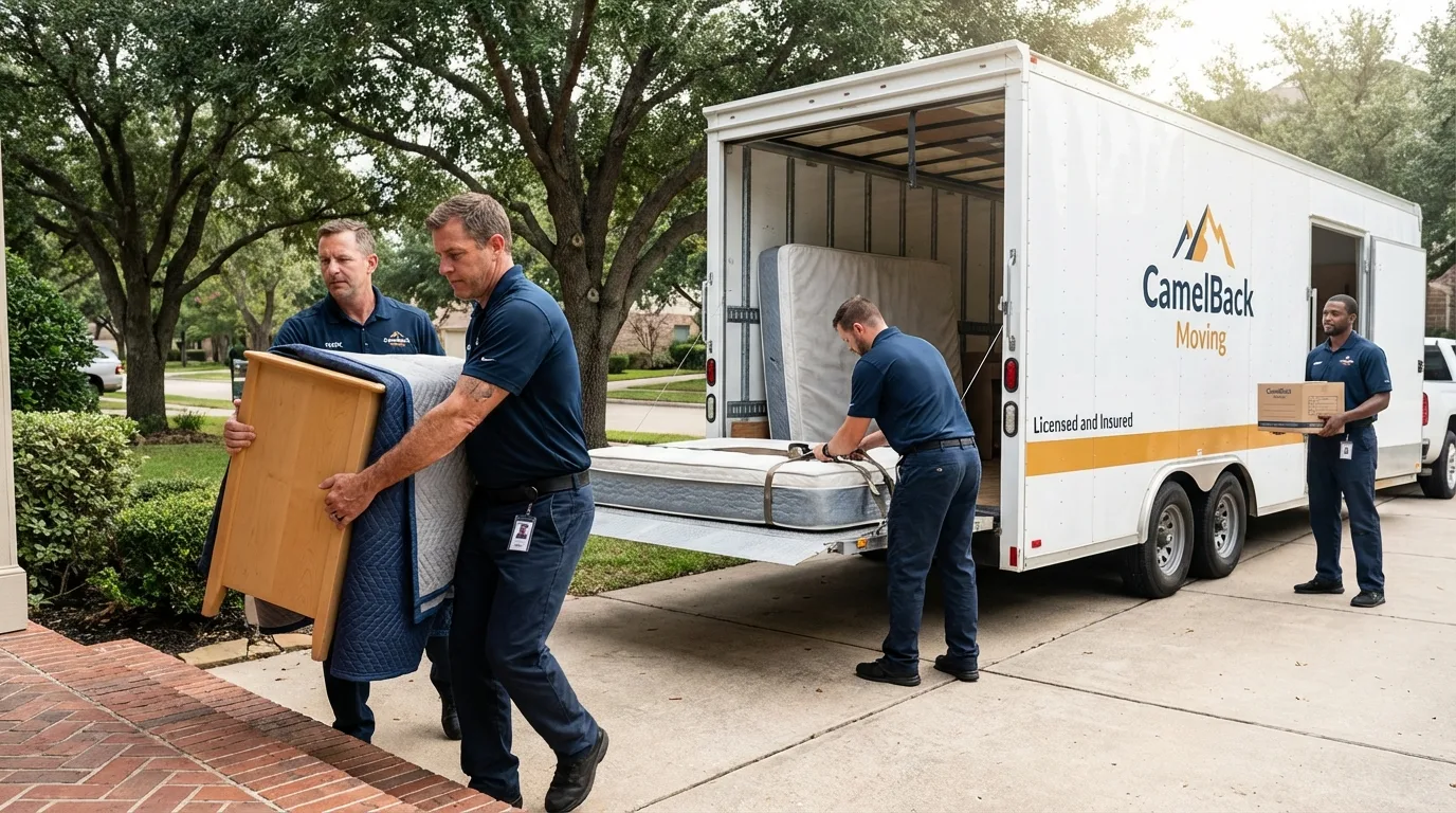 Crew loading residential truck for cross-state move from Whiteman Air Force Base, MO
