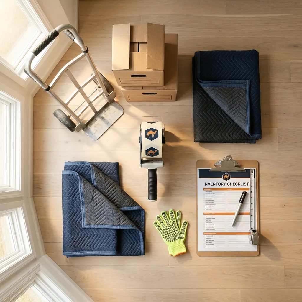 Professional moving supplies and packing materials layout for Whiteman Air Force Base residential relocations